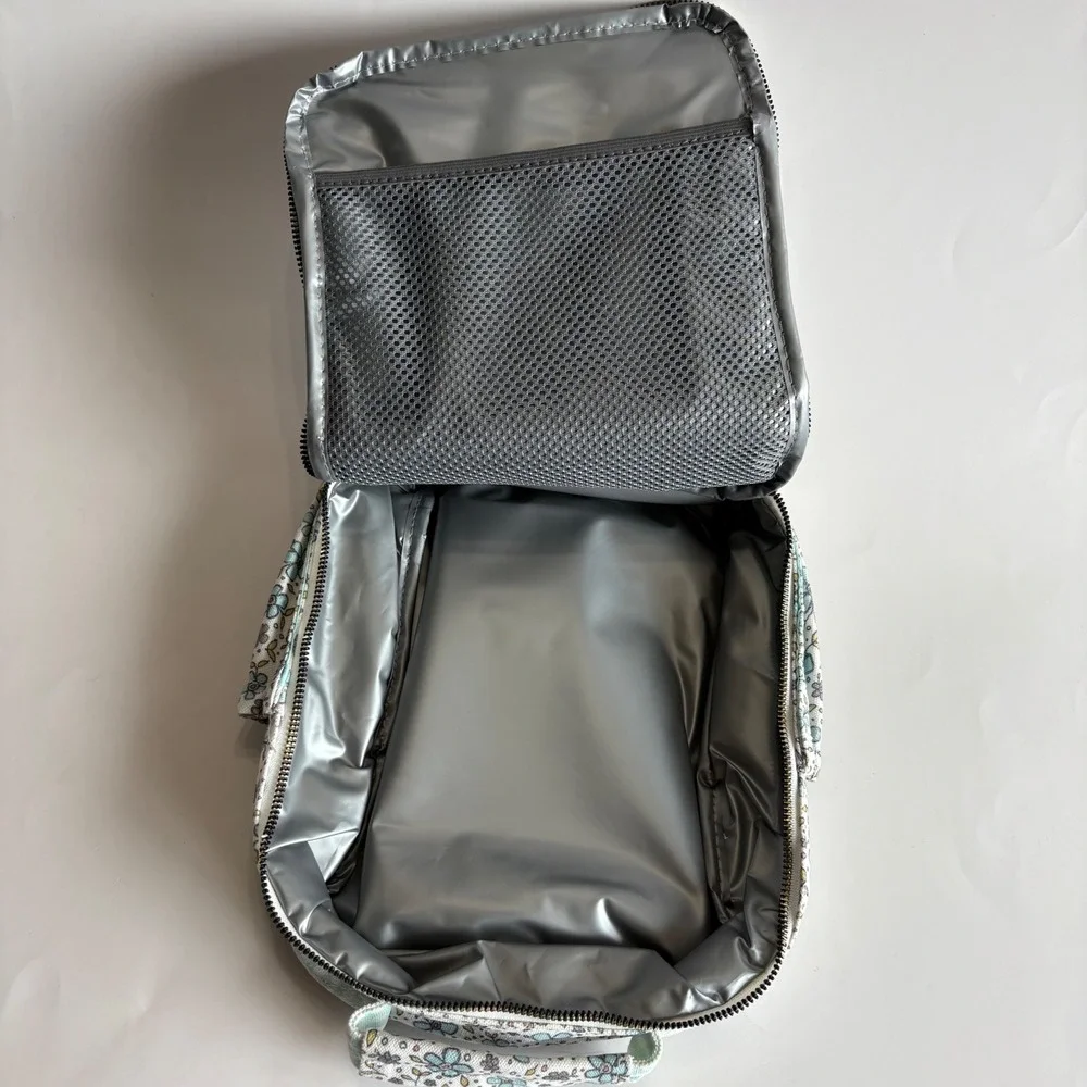 Kids Mint Blue Floral Gingham Insulated‎ Lunch Bag Ruffles Back to School NEW